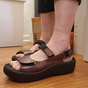 Wolky Jewel Backstrap Brown Leather Hook Loop Walking Sandals